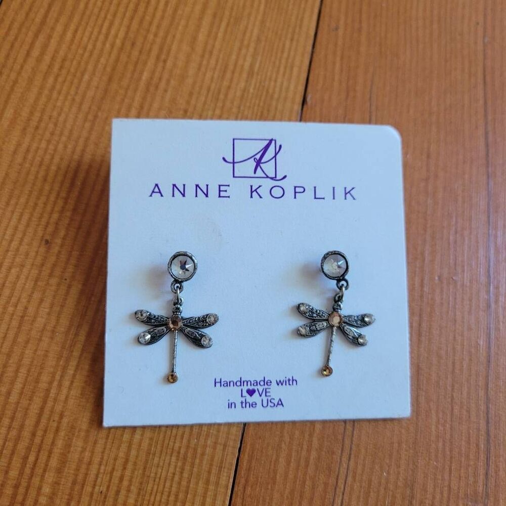 New Anne Koplik dragonfly stud earrings silver with gems fairy grunge boho earth